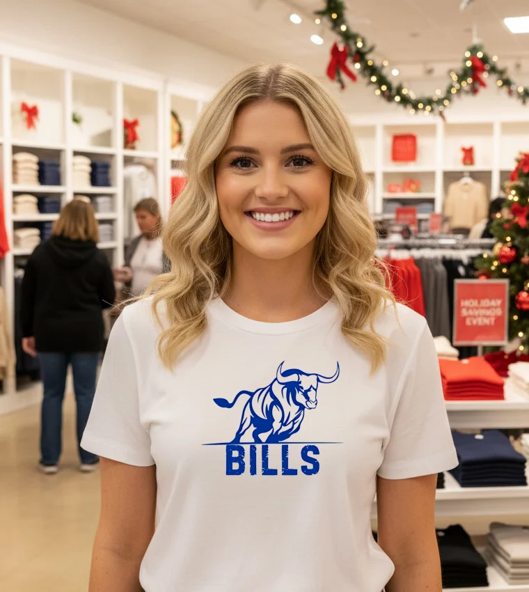 Buffalo Bills Charging Bull Football White T Shirt