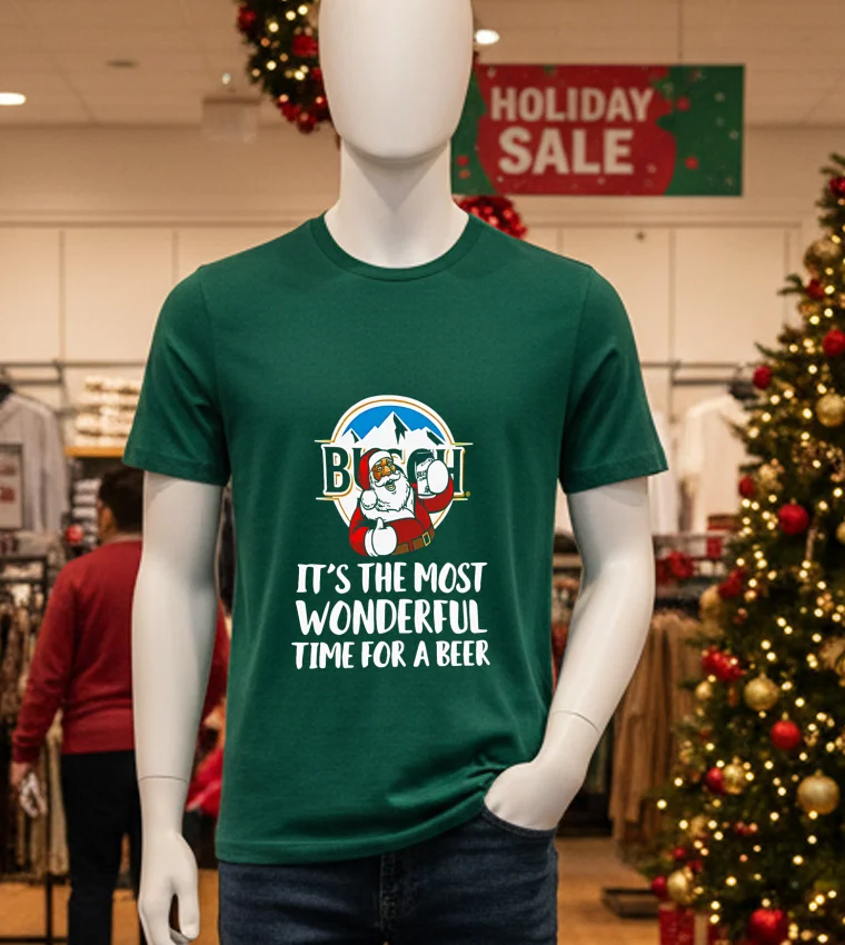 Busch Light Beer Holiday Collection Christmas - green-t-shirt Busch Light Beer Holiday Collection Christmas   Green T Shirt
