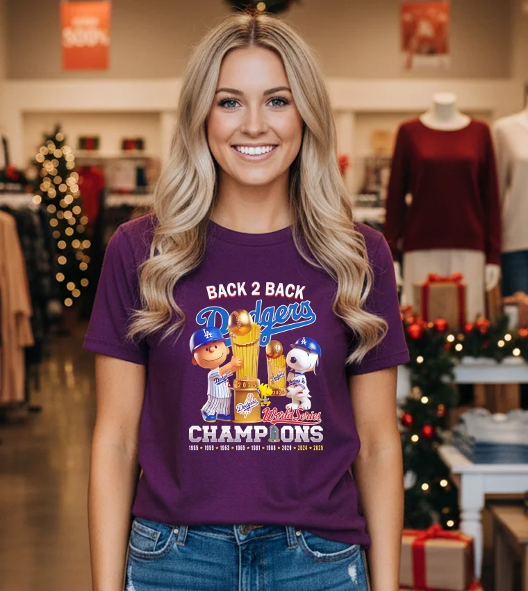 Charlie Brown And Snoopy Los Angeles Dodgers Snoopy Back 2 Back Champions - purple-t-shirt Charlie Brown And Snoopy Los Angeles Dodgers Snoopy Back 2 Back Champions Purple T Shirt