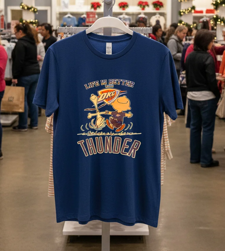 Charlie Brown Va Snoopy Life Is Better With Thunder - navy-t-shirt Charlie Brown Va Snoopy Life Is Better With Thunder Navy T Shirt