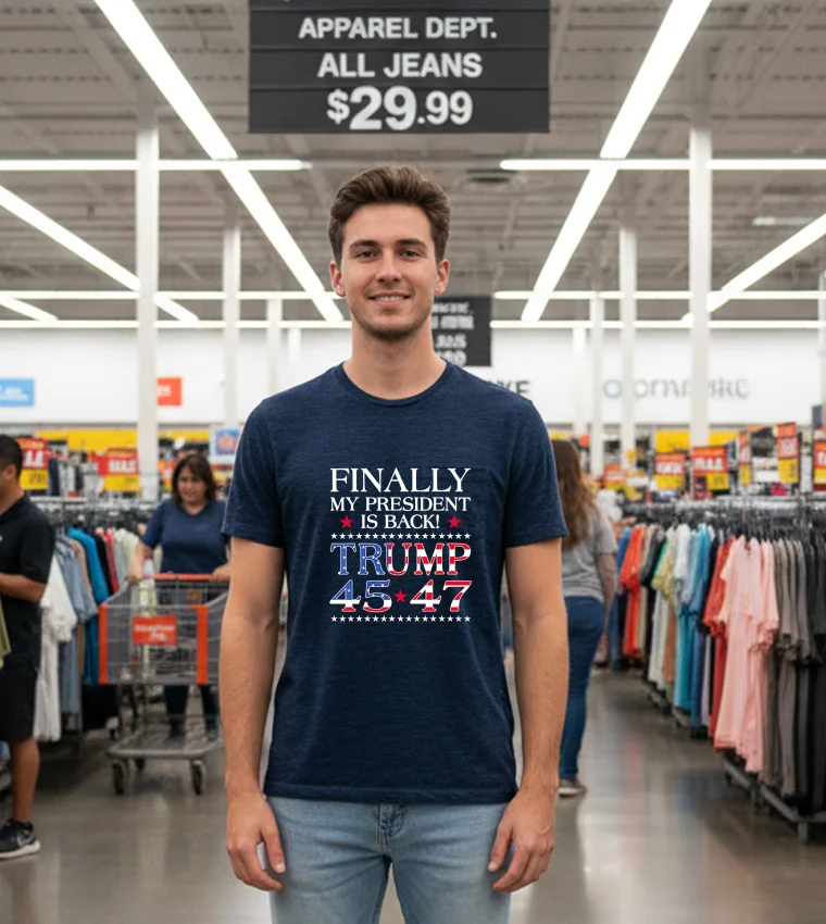 Finally My President Is Back Trump 45 47 American Flag - black-t-shirt Finally My President Is Back Trump 45 47 American Flag   Black T Shirt