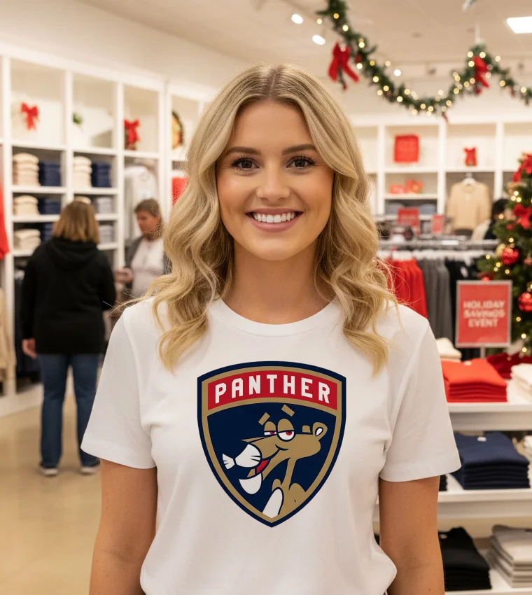 Florida Panthers Shield Pink Panther White T Shirt