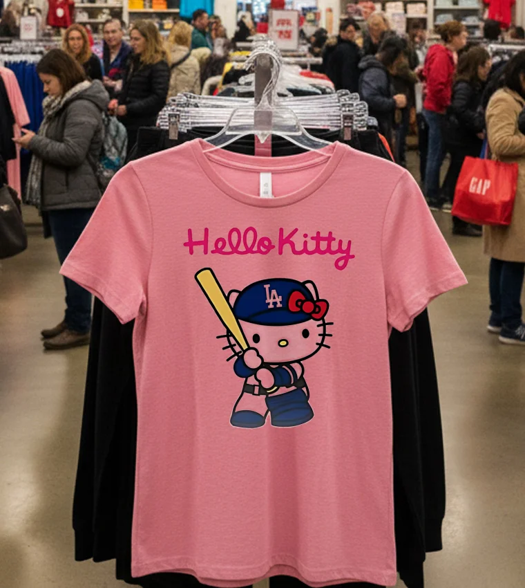 Hello Kitty X Los Angeles Dodgers 2025 Back To Back World Series Pink Baseball - pink-t-shirt Hello Kitty X Los Angeles Dodgers 2025 Back To Back World Series Pink Baseball Pink T Shirt