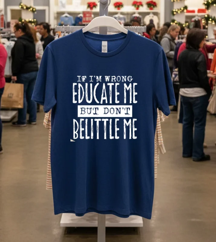If I M Wrong Educate Me But Don T Belittle Me T S   Navy T Shirt