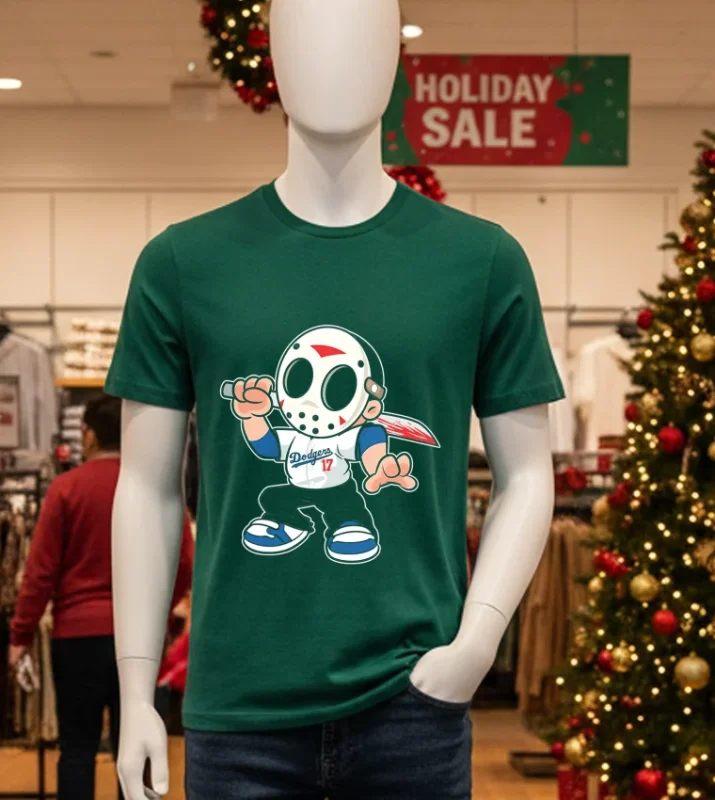 Jason Voorhees Los Angeles Dodgers 17 Halloween T S   Green T Shirt