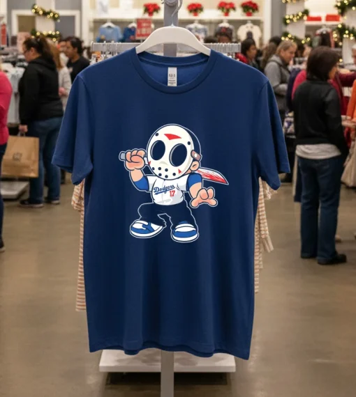 Jason Voorhees Los Angeles Dodgers 17 Halloween T S   Navy T Shirt