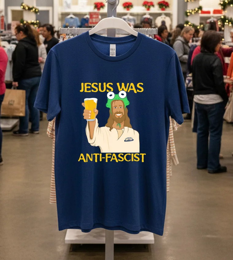 Jesus Was Anti Fascist Meme Navy T Shirt