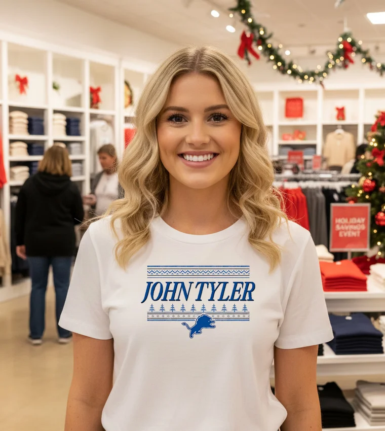 John Tyler Detroit Lions Christmas White T Shirt