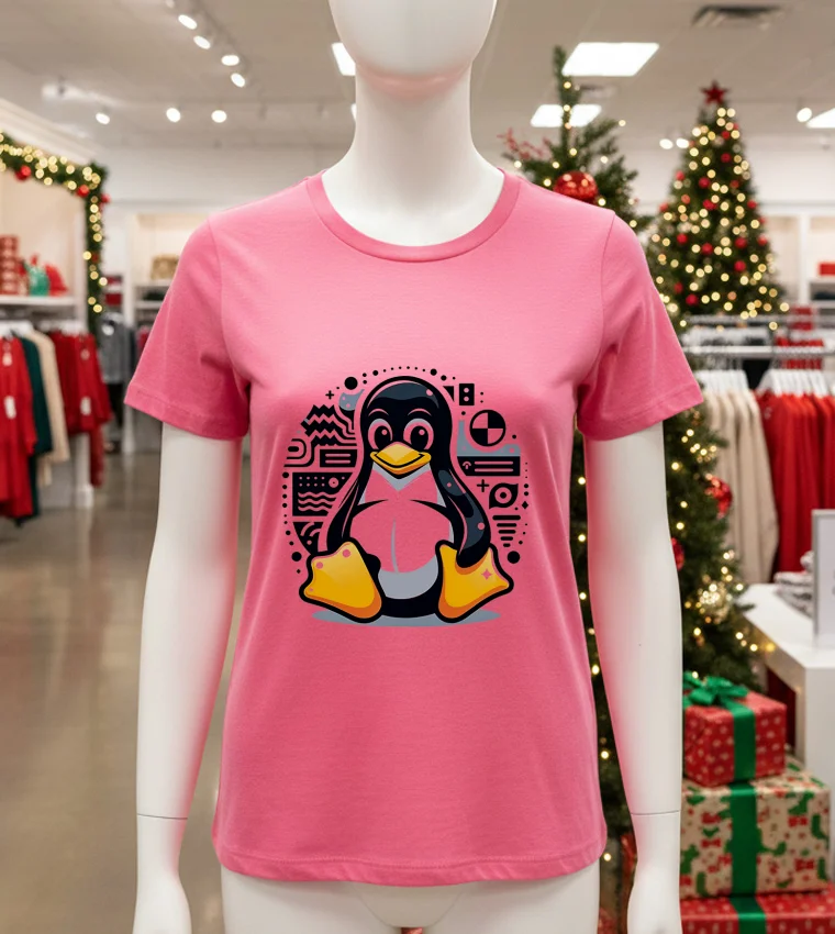 Linux Tux World - pink-t-shirt Linux Tux World   Pink T Shirt