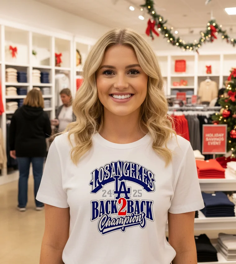 Los Angeles Back 2 Back 2024 2025 Champions - white-t-shirt Los Angeles Back 2 Back 2024 2025 Champions White T Shirt