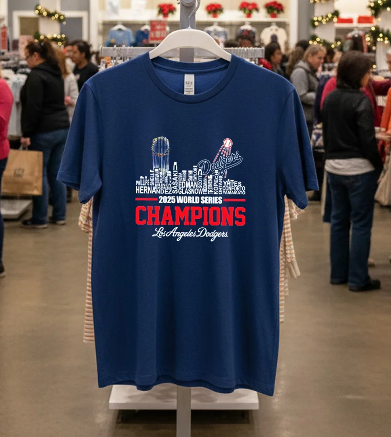 Los Angeles Dodgers 2025 World Series Champs Skyline - navy-t-shirt Los Angeles Dodgers 2025 World Series Champs Skyline Navy T Shirt
