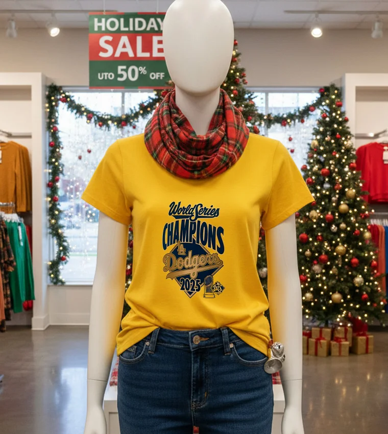 Men S Los Angeles Dodgers Steel 2025 World Series Champions Locker Room Yellow T Shirt