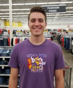 Michigan Ice Hockey Mark Estapa Estapa Bites People Graphic Purple T Shirt