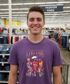 Nba Legends Bird Jordan Johnson Graphic Signatue Purple T Shirt