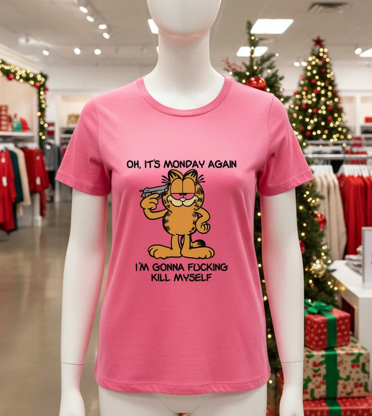 Oh It S Monday Again I M Gonna Fucking Kill Myself Garfield - pink-t-shirt Oh It S Monday Again I M Gonna Fucking Kill Myself Garfield   Pink T Shirt