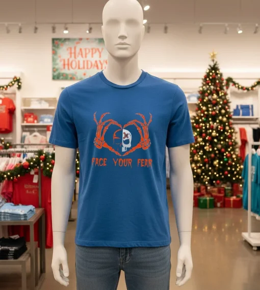 Skull Hand Skeleton Face Your Fear Halloween T S   Blue T Shirt