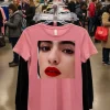 The Girl S Delicate Face And Sexy Lips Poster   Pink T Shirt