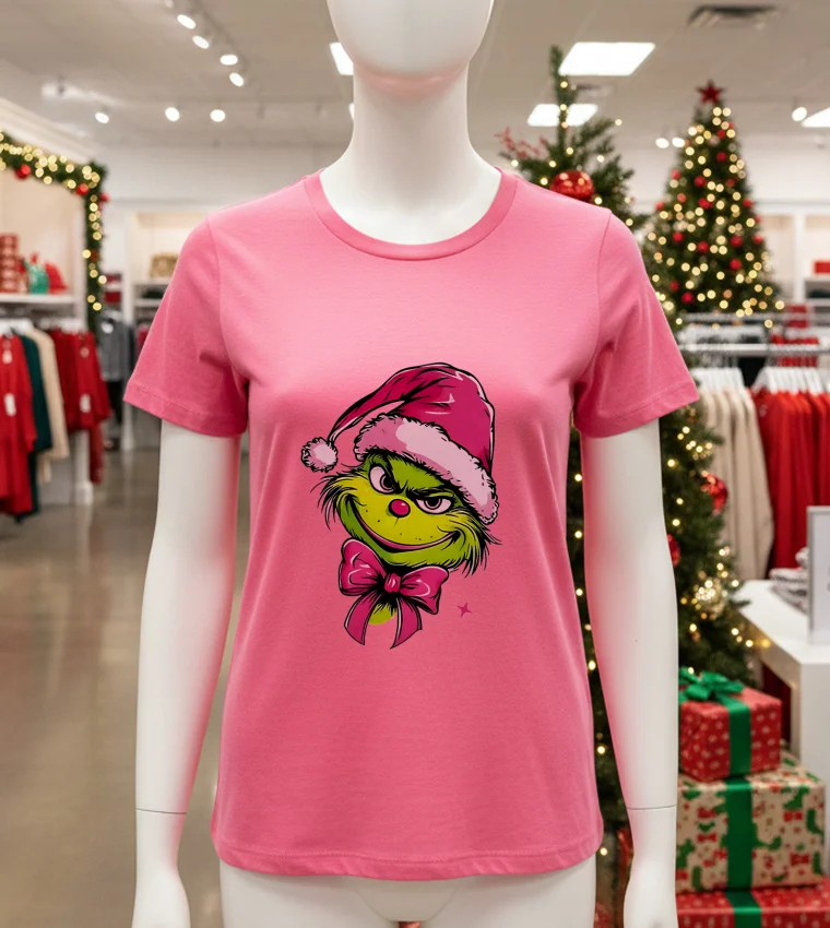 The Viral Grinch Matching - pink-t-shirt The Viral Grinch Matching   Pink T Shirt