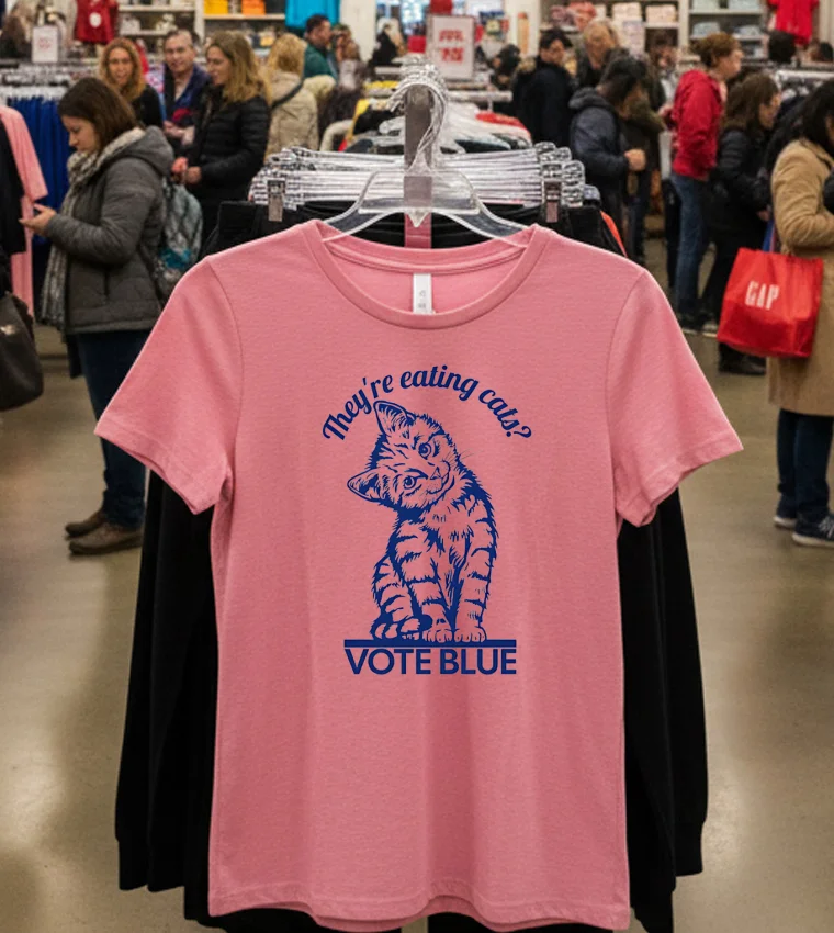 They Re Eating Cats Vote Blue - pink-t-shirt They Re Eating Cats Vote Blue   Pink T Shirt