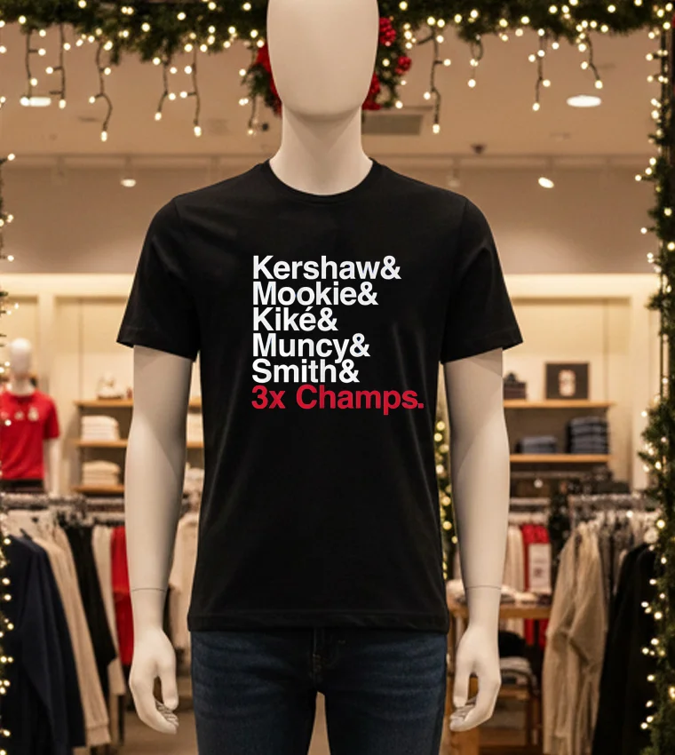 Ampersand 3 Time Champs Dodgers 2025 - black-t-shirt Ampersand 3 Time Champs Dodgers 2025 Black T Shirt 2