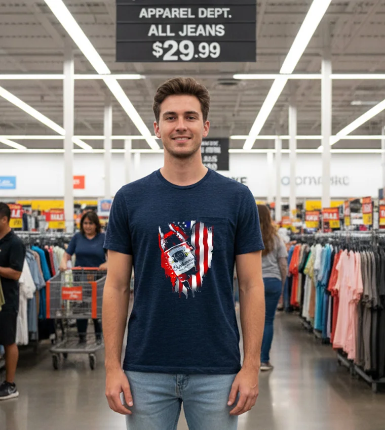 Budweiser Bottle King Of Beers American Flag - black-t-shirt Budweiser Bottle King Of Beers American Flag   Black T Shirt