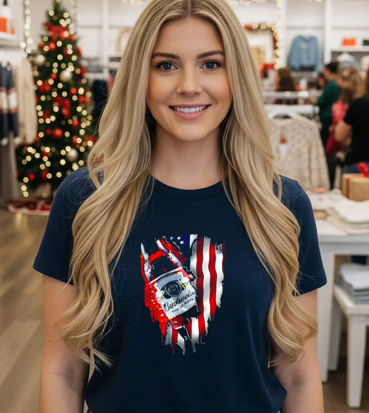 Budweiser Bottle King Of Beers American Flag - black-t-shirt Budweiser Bottle King Of Beers American Flag   Black T Shirt