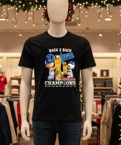 Charlie Brown and Snoopy Los Angeles Dodgers Snoopy Back 2 Back Champions shirt
