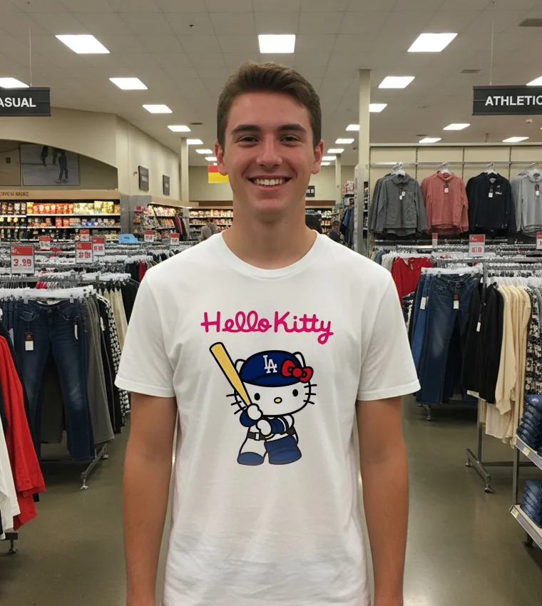 Hello Kitty X Los Angeles Dodgers 2025 Back To Back World Series Pink Baseball White T Shirt 1