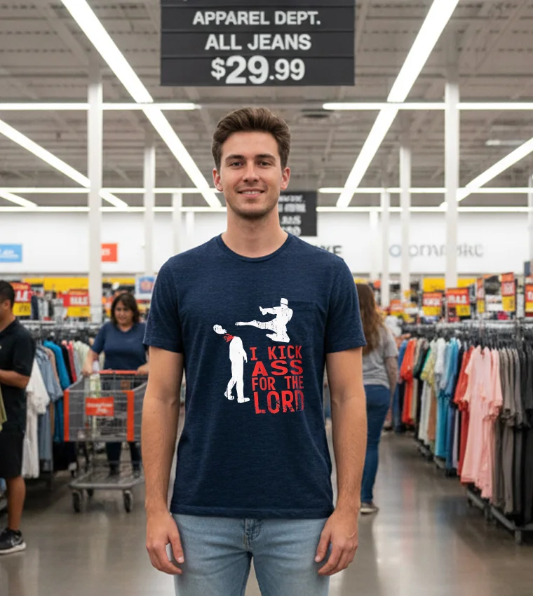 I Kick Ass For The Lord Retro Black T Shirt 1