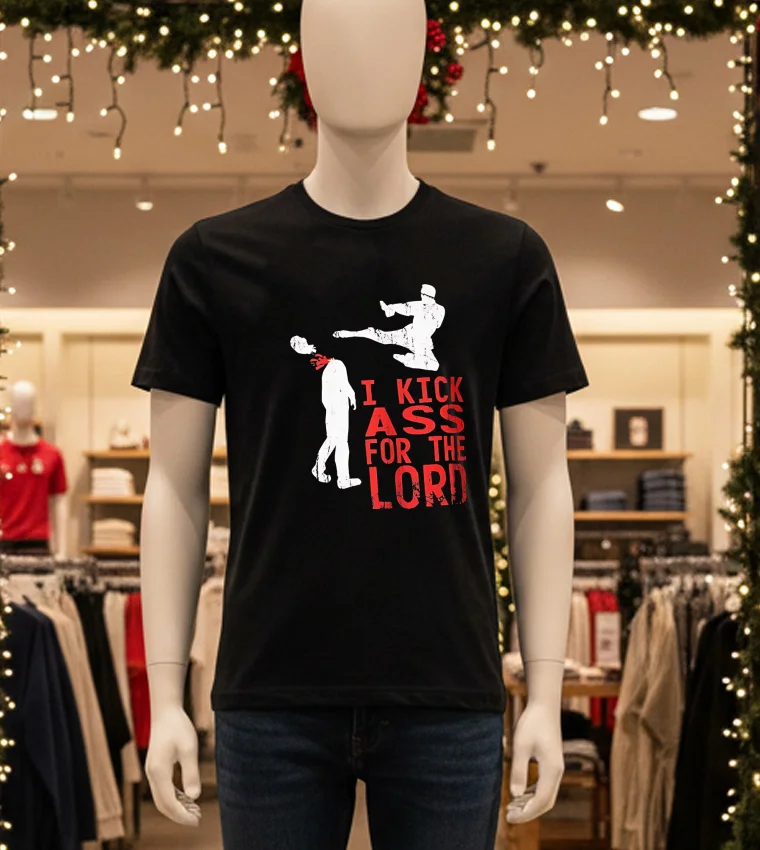 I Kick Ass For The Lord Retro Black T Shirt 3