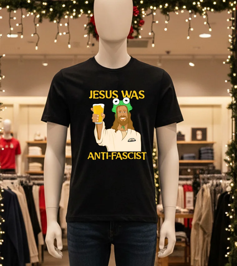 Jesus Was Anti Fascist Meme Black T Shirt 3