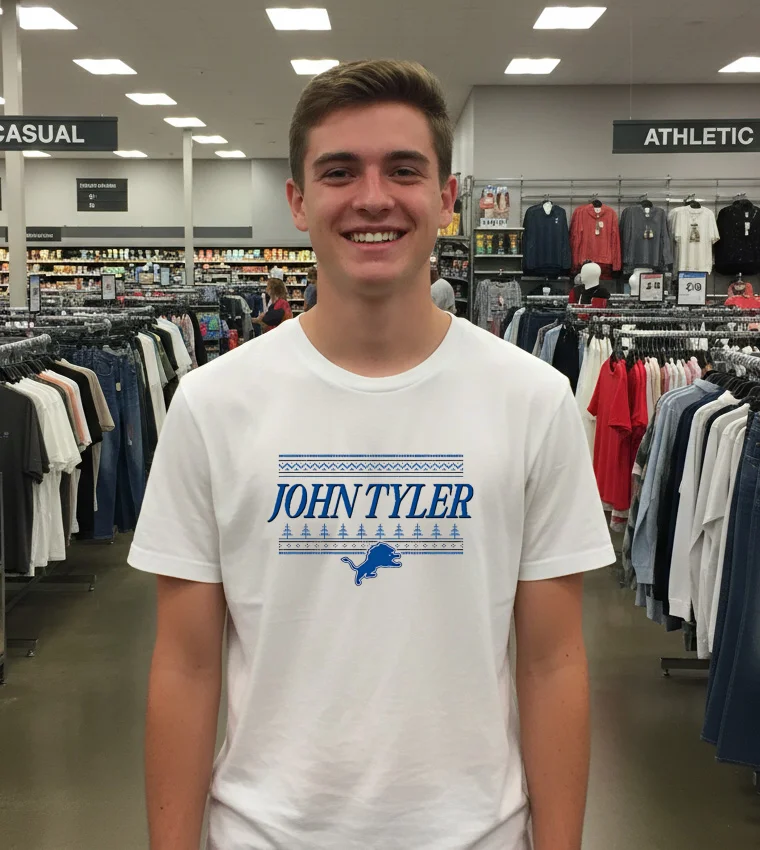 John Tyler Detroit Lions Christmas White T Shirt 2