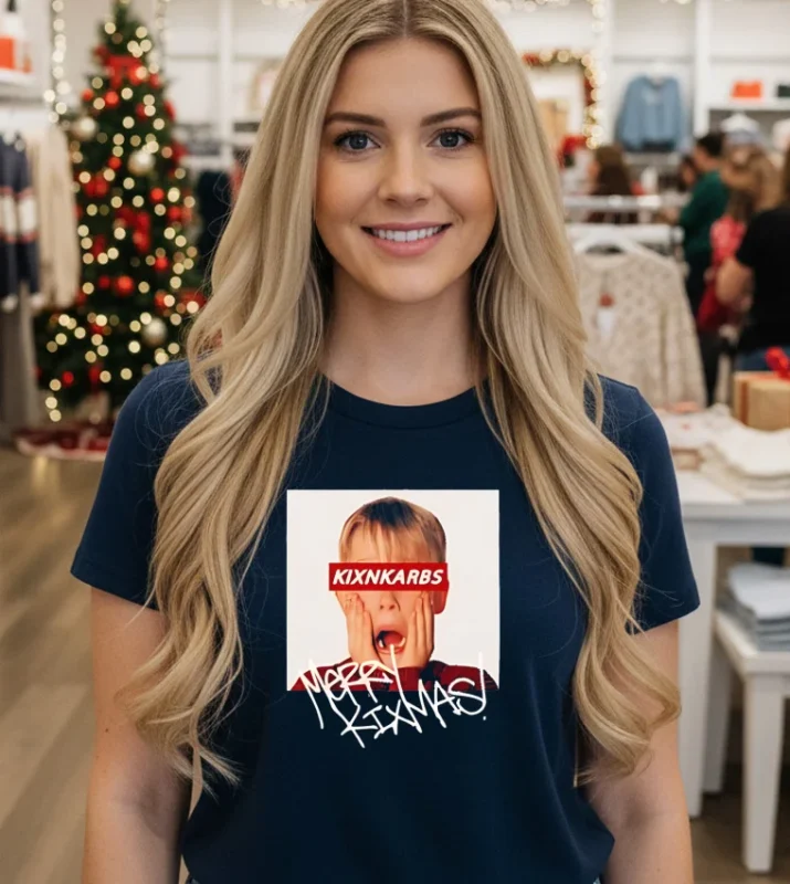 Kevin Mccallister Home Alone Merry Kixmas Christmas T Sh   Black T Shirt