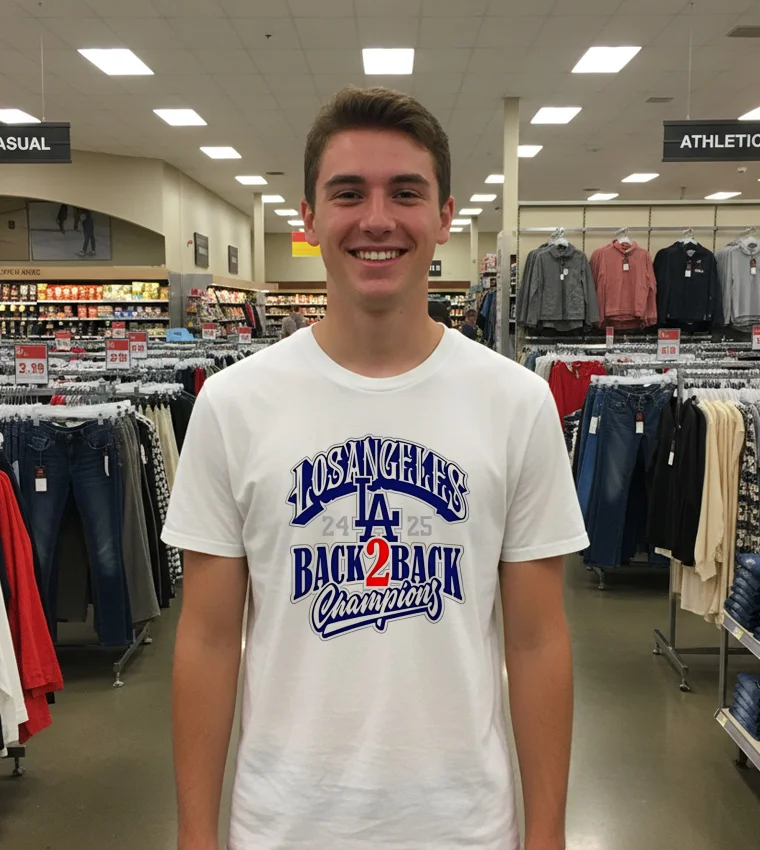 Los Angeles Back 2 Back 2024 2025 Champions - white-t-shirt Los Angeles Back 2 Back 2024 2025 Champions White T Shirt 1