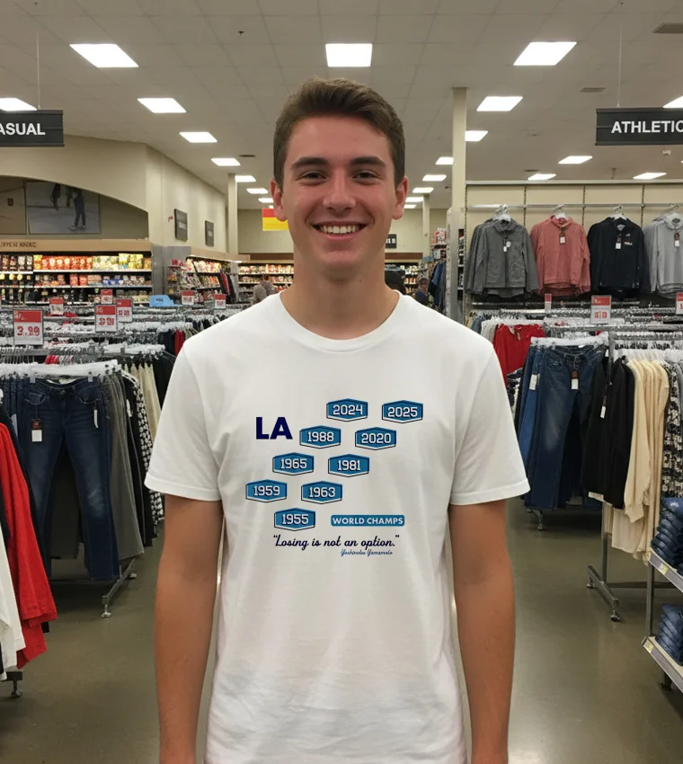 Los Angeles Baseball Nine Time World Champs Losing Is Not An Option - white-t-shirt Los Angeles Baseball Nine Time World Champs Losing Is Not An Option White T Shirt 1