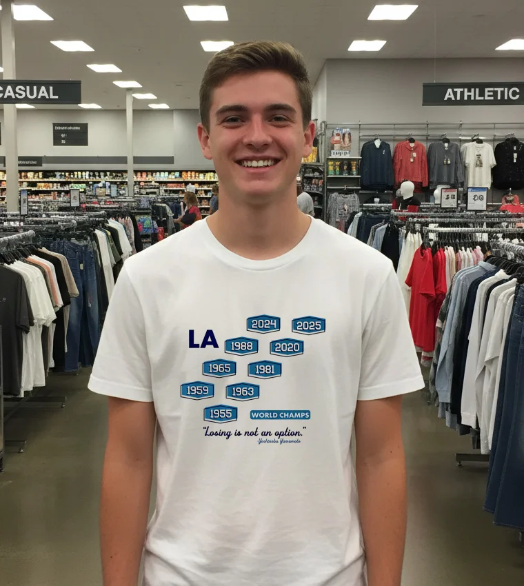 Los Angeles Baseball Nine Time World Champs Losing Is Not An Option White T Shirt 3