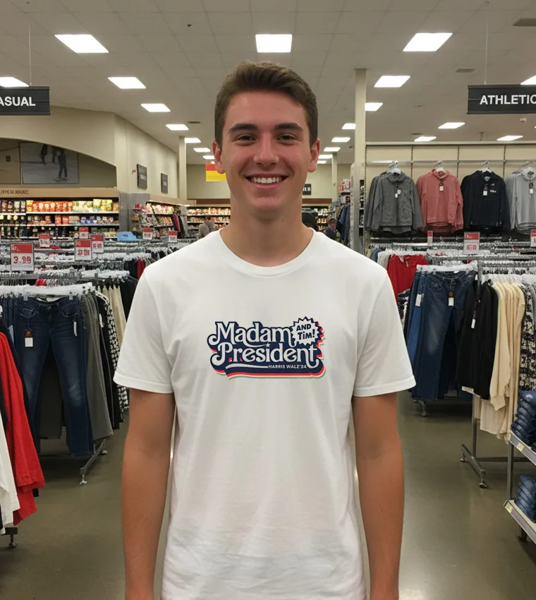 Madam President And Tim Kamala Harris For 47Th President - white-t-shirt Madam President And Tim Kamala Harris For 47Th President   White T Shirt