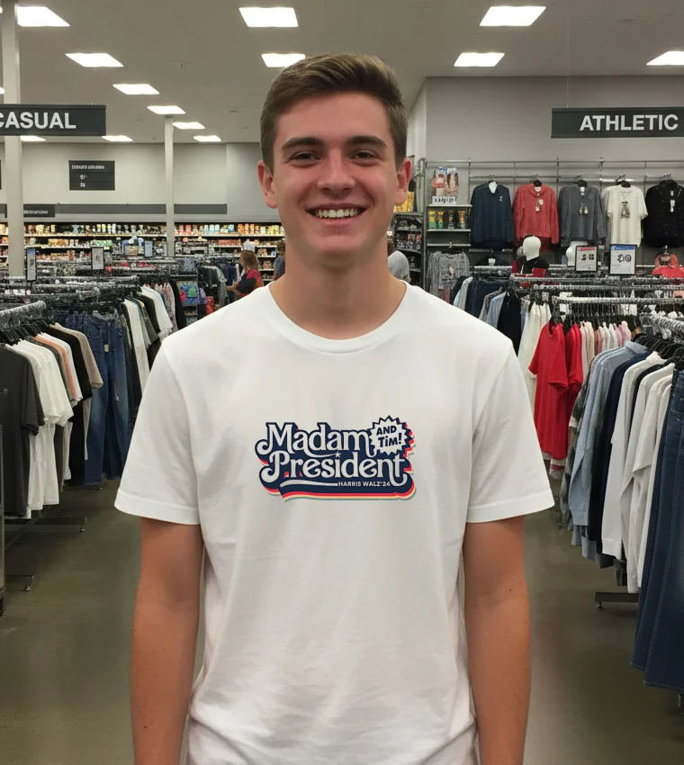 Madam President And Tim Kamala Harris For 47Th President - white-t-shirt Madam President And Tim Kamala Harris For 47Th President   White T Shirt