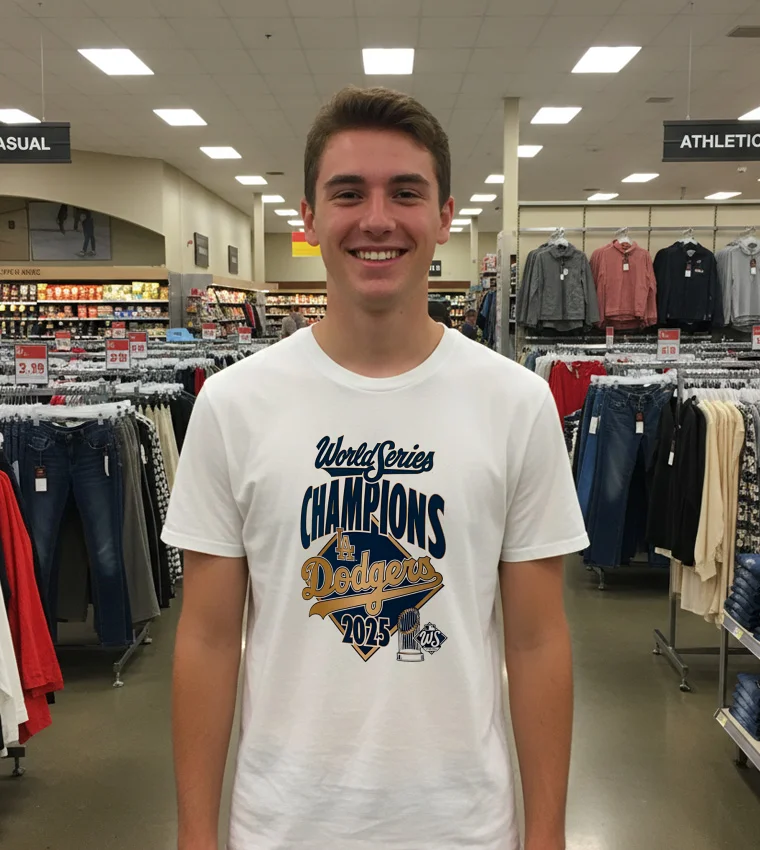 Men S Los Angeles Dodgers Steel 2025 World Series Champions Locker Room White T Shirt 1