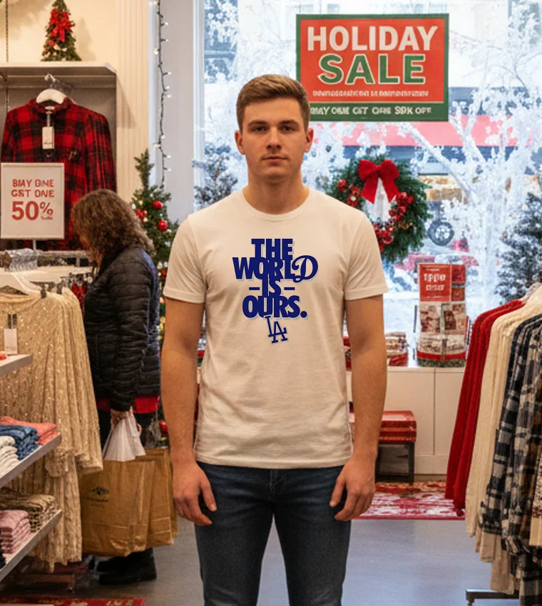 The World Is Ours Back 2 Back Los Angeles Dodgers 2025 White T Shirt 2