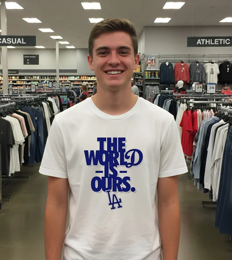 The World Is Ours Back 2 Back Los Angeles Dodgers 2025 White T Shirt 3